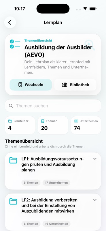 LernHeld Lernplan mit Lernfeldern, Themen und Unterthemen